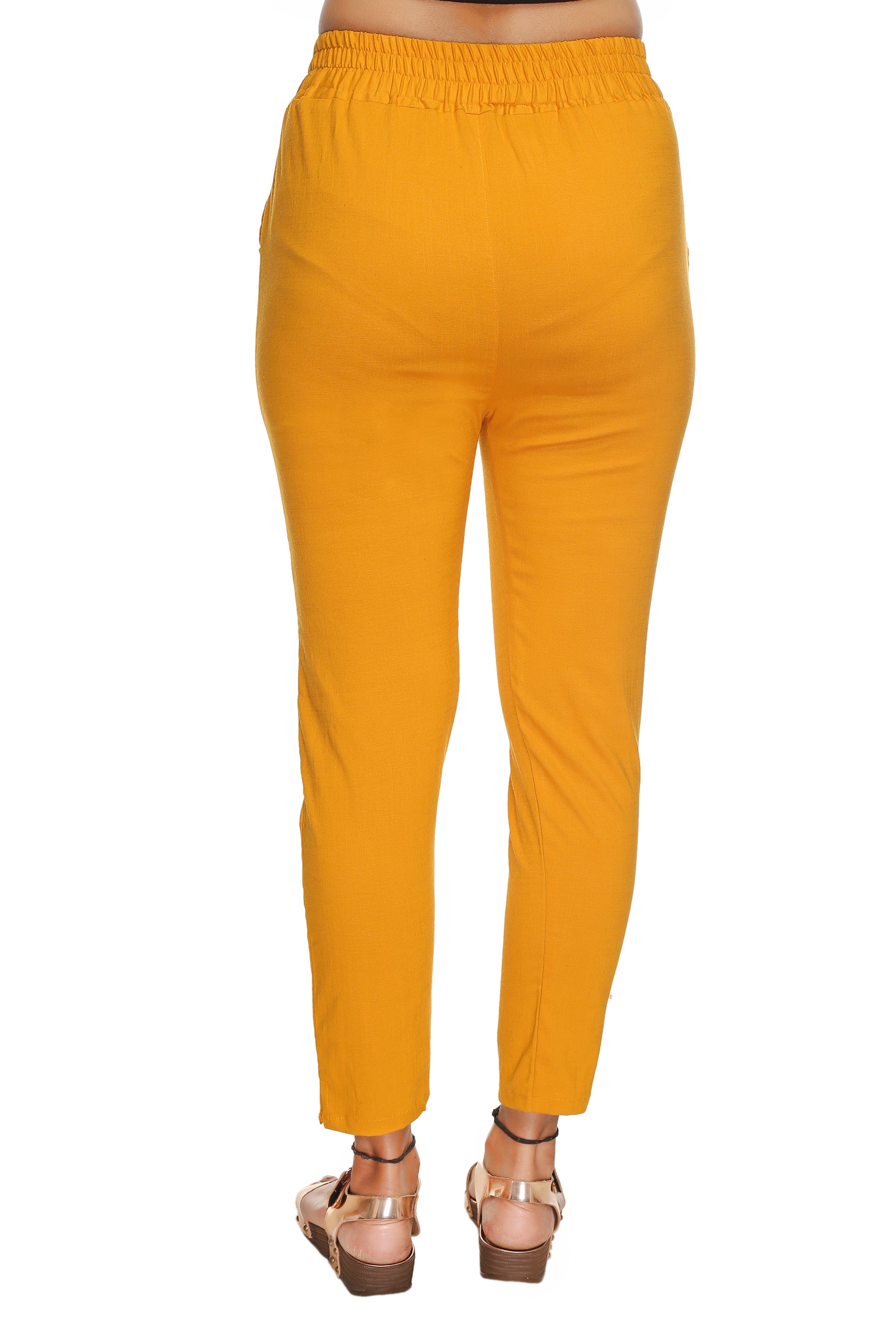 Buy INDYA Yellow Mustard Silk Cigarette Pants | Shoppers Stop